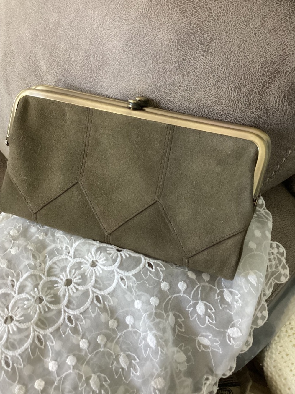 Hobo Vintage Lauren fold over clutch suede wallet kiss lock magnetic